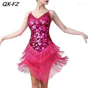 Bühnenbekleidung 2024 Pailletten Quasten Latin Tanzkleid für Frauen sexy ärmellose hohle Rückenless Sling Lady Girls Sparkling Dancewear