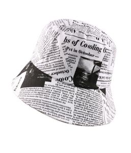 Black White Letter Newspaper Imprima Sun Hat Hat Fashion Fisherman Hats Homens Mulheres rua Hip Hop Bucket Hat Cap22243618