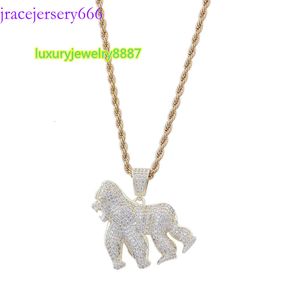 Wholesale Moissanite Zircon Hip Hop Iced Out Sterling Sier Monkey Animal Gorilla Jewelry Necklace Pendant for Men