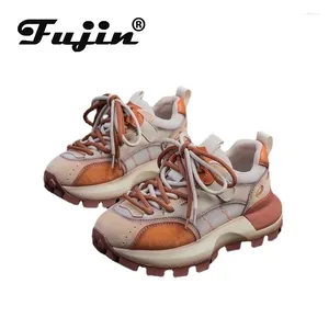 Casual Shoes Fujin 5cm Booties Mixed Color Ankle Boots Spring Autumn Women Comfy Summer Air Mesh Pigskin Leather Chunky Sneaker Flats