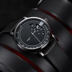 Yazolel Unique Dial Personality Turntable Design Mens Watch Sports Clear World Time Hollow Out Watches Leather Strap Youth Simple Wristwatches 2723