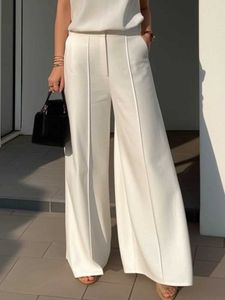Women's Pants Capris Lemongor 2024 New Urban Female Solid Color High Waisted Wide Leg Pants Spring Autumn Casual Simple Office Trousers For Women Y240429