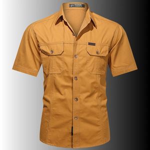 Mens Summer Military Short Sleeve Shirts Casual Work Cotton Slim Fit Shirt Male Tactical Tops Breathable Army Cargo Shirt M-6XL 240423