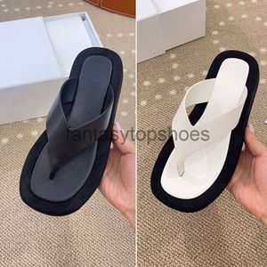 The Row beach TR Luxury designer flip-flops ladies shoes summer fashion thick bottom clip feet flip-flops black classic leather flat bottom outdoor lazy casual shoes