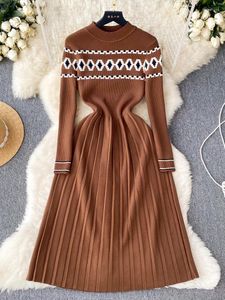 Casual Dresses YuooMuoo Elegant Vintage Knitted Women Dress Autumn Winter Long Sleeve Pullover Sweater Korean Fashion Party Vestidos