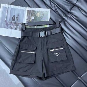 Kvinnors shorts designer märke vår/sommar ny p hem hög ding söt cool stil fast färg lös casual mångsidig bälte i par med kort arbetskläder y1yt