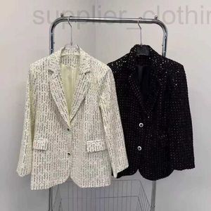 女性のスーツブレイザーズデザイナー重工業の刺繍ビーズスーツ24春の新しいファッションとウエスタンスタイルの用途の多いルーズスリムシャインコート3ov4