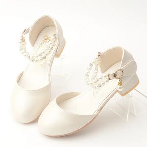 Children Girls Leather White Princess High Heel Kid Dress Student Show Dance Sandal Shoes toddler shoes girl mary jane 240416