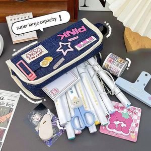 Cowboy Pencil Case Portable Multi-Layers Large Capacity Pen Bag Ins Style Stationery Storage Pouch Student Gift
