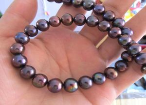 New Fine pearl jewelry rare 1011mm round tahitian black red multicolor pearl necklace14k 18inc2588335