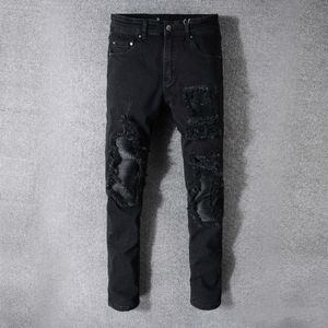 Mens Designer Jeans denim Pants Classic Black Pant White Pour Hommes Ripped Moto Biker Rock Jean 229y