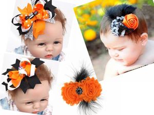 Hair Accessories 10pcs Girl 5" Halloween Carnival Bows Clip Feather Crystal Bat Spook Cartoon Pumpkin Elastic Band Bobbles WS025