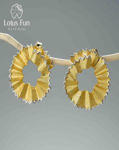 Lotus Fun Creative Creative Shavings Design Orecchini per borchie REALE 925 Sterling Silver 18K Orecchini in oro per donne Regali pregiudizi 2101548093