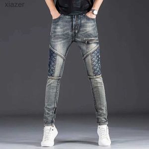 Jeans masculinos luxuosos de luxo fit slim fit retro jeans jeans sexy motocicleta tendência jeans jeans elásticos de rua;WX