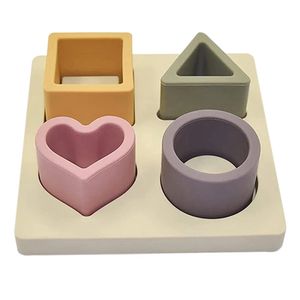 Baby Soft Nesting Sorting Stacking Toys Silicone Block Shape Toys Recognition Learning Development Toys Jigsaw Puzzles 240420