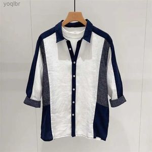 Camisetas masculinas 2024 nova tendência de moda coreana de verão colar de giro casual em comparação com linho de algodão de mangas mensais de mangas midsl2405