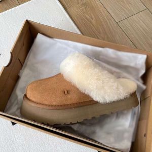 Designer tofflor damer ull tofflor vinter läder varma kvinnor skor lätt och bekväma tjocksolade tofflor stor storlek 36-41 med låda