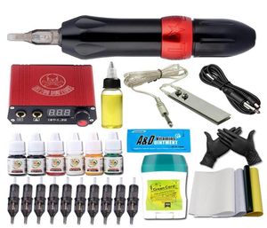 Rotary Tattoo Machine Set Professional Complete Wireless Tatoo Pen Kit Needle Cartridge Ink Power Supply Foot Pedal för nybörjare5867642