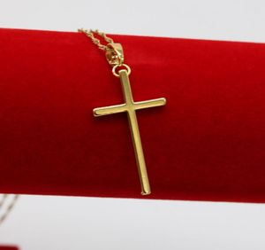 Простой стиль гладкий крест -кулон с цепочкой 18 тыс. Желтого золота модная женская женская мужская подвесная ожерелье 9426800