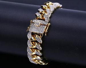 18 -karatowe złoto białe złoto lodowane CZ cyrronia Miami Cuban Link Bransoletka 10 14 14 mm raper Hip Hop Calb Prezenty dla chłopców Who8991175