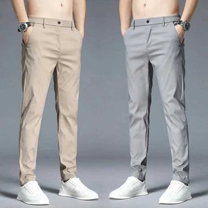 Men's Pants Summer ultra-thin mens casual slim fit straight elastic ice sports jogging pants fashionable Korean black khaki green Q240429