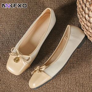 Casual Shoes Bow Pu Leather Women Ballet Flat Comfort Slip On Soft Sole Flats Woman Grunt Mouth Single Female