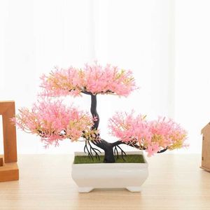 Высушенные цветы искусственные цветочные растения Bonsai маленькое дерево пластиковое горшок горшок с горшками для дома свадьба садовые фальшивые украшения