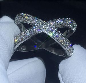 Vecalon Cross X Ring Silver Color Pave Impostazione Zircone CZ Crystal Engagement Anelli per matrimoni per donne gioielli di dito2940919
