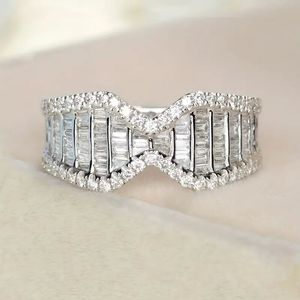 2024 Ins Top Sell Wedding Rings Luxury Jewelry 925 Sterling Silver Fill Full Princess Cut White 5A Cubic Zircon CZ Diamond Gemstones Women Engagement Bow Ring Gift