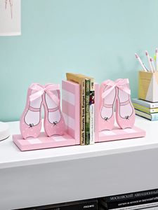 Bookends for Kids Cute Room Decor Pink Ballet Shoes Desk Accessory Book Organizers Storage Wood American Style Household Items 240425