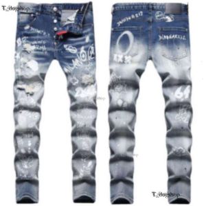 Designer for Mens Dsquares Trendy Hip-hop Ripped Pants Black Digital Printed Mid Rise Small Straight Leg Denim Trousers Men Jeans Designers Pant 527