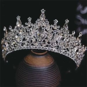 Tiaras Korean Luxury Queen Water Drop Silver Color Tiara Crown For Bridal Women Girls Wedding Princess Party Hair Dress Jewelry