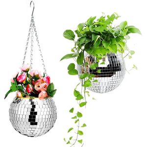 Disco Ball Flower Pot espelhado de cesta pendurada vaso de vaso de planta interna Jardim vaso decorativo de flor 240424