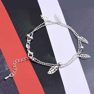 Kedja het mode charm lämnar dubbla lager armband för kvinnor minimalism silver pläterade bladarmband brudtärnor gåva