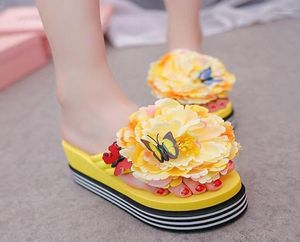 Flowers women039s shoes new sandals women clip toe slippers summer women summer drag high heel wedge heel beach leisure14056293