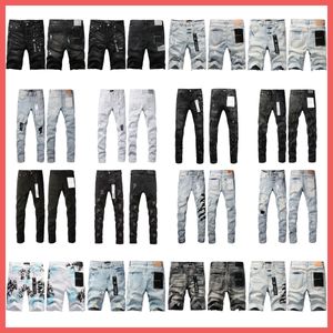 2024 Designer lila shorts lila varumärke män kvinnor lila jeans sommar rippade högkvalitativa broderade denimbyxor high street hip hop true jeans