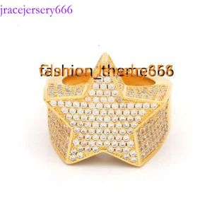 with Side Stones Mens Fashion Copper Gold Color Plated Exaggerate High Quality Iced Out Cz Stone Star Shape Ring Jewelry for Women