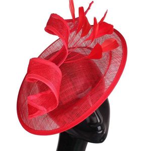 Cappelli larghi cappelli a secchio cappelli rossi kentucky derby womens hat cappello elegante fiore sinamay cappello da donna per la festa del cocktail indossano la fascia da donna Y240426