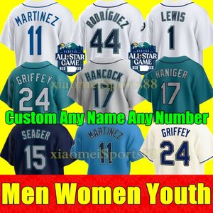 2023 S-4XL personalizzato Seattle 44 Julio Rodriguez Jersey 24 Ken Griffey Eugenio Suarez Ty France 3 J P Crawford 13 Abraham Toro 12 Evan White 51 Ichiro Maglie da baseball 243h