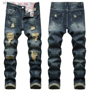 Jeans masculino jeans casual lurace mass moda longa plus size 28-42 Denim Hole Denim rasgou algodão de algodão profundo vestido WX
