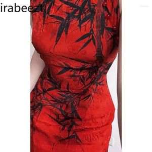 Etnisk kläder Kinesisk stil röd förbättrad cheongsam 2024 Summer Women's High-end utsökta temperament inslagna höftklänningen qipao