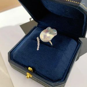 Cluster Rings MeiBaPJ 11-12mm Natural Baroque Pearl Fashion Ring Real 925 Silver Empty Holder Fine Wedding Jewelry For Women