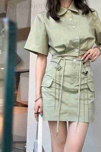 Two Piece Dress designer Workwear set, summer new short polo collar sleeved shirt+elastic high waisted skirt, two-piece set for women RUMI