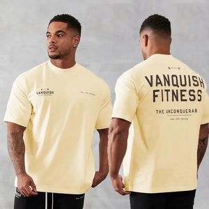 Mens Vintage Oversized TShirt Summer Sports Fitness Cotton Crew Neck Short Sleeve Joggers Gym Running Training TShirts 240430