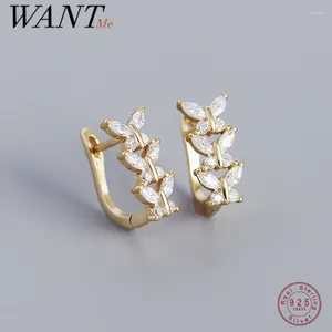 Orecchini per borchie WANTME 925 Sterling Silver Romantico farfalla dolce CZ Piercing per le donne Gioielli Hip Hop Hip Hop Hip Hop French Huggies