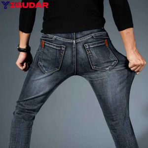 Мужские джинсы 2024 Осень Новые Мужские модные джинсы Business Casual Elastic Slim Fit Jeans Классические брюки джинсы Mens Y2K Mens Jeans WX