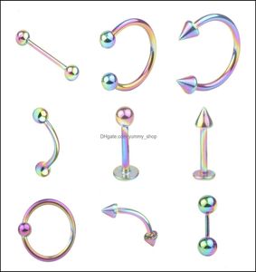 Navel Bell -knappen ringer Kroppsmycken 45st Puncture Mixed Set Basic Piercing Stainless Steel Tongue Nails Lip Eyebrow Stud Belly B1869679