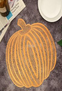 Tischmatten Halloween Kürbis Golden American Placemat Cutout Isolierung Nonslip PVC Kaffee dekorative Küche kreativ 4pcs2269078