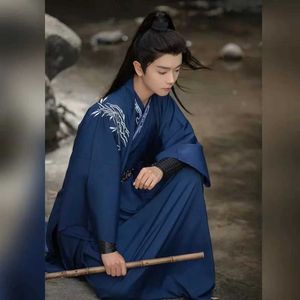 Этническая одежда ханфу сун песен наряды мужчин черно -голубые ханфу мужские китайские традиционная китайская традиционная одежда для мужчин вуайт для косплея