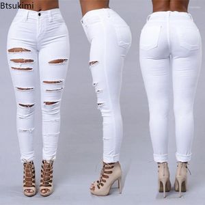 Jeans femminile 2024 Donne femminile Skinny Skinning Hole Lavato Denim Female Pantaloni a vita alta Y2K Pantaloni Ladies Casuals Casual